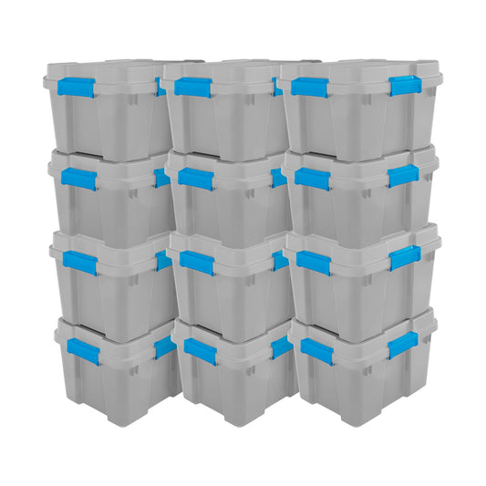 Sterilite 20 Gallon Plastic Home Storage Container Tote Box, Gray/Blue (12 Pack)