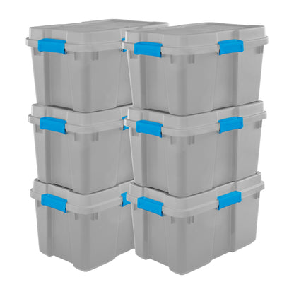 Sterilite 30 Gal Gasket Tote Heavy Duty Stackable Storage Bin with Lid, 6 Pack