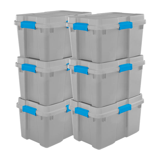Sterilite 30 Gal Gasket Tote Heavy Duty Stackable Storage Bin with Lid, 6 Pack