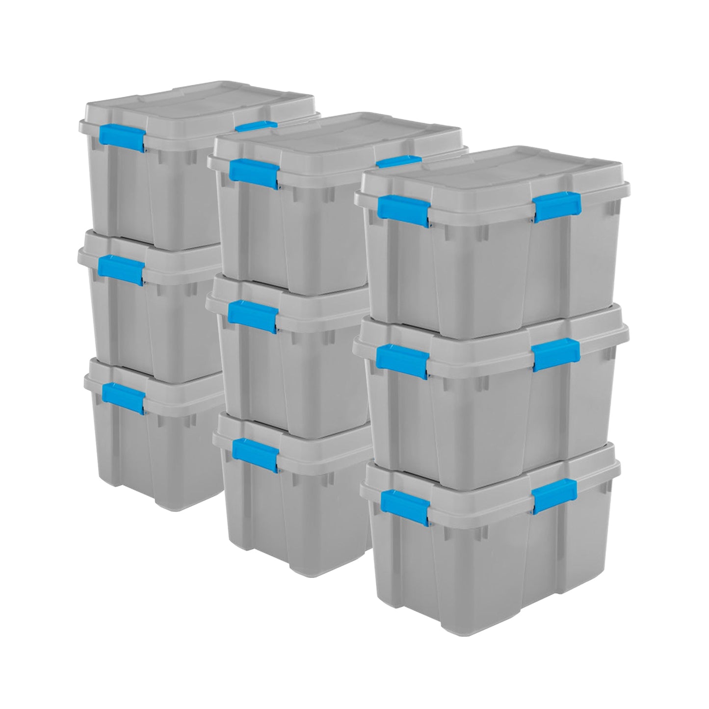 Sterilite 30 Gal Gasket Tote Heavy Duty Stackable Storage Bin with Lid, 9 Pack