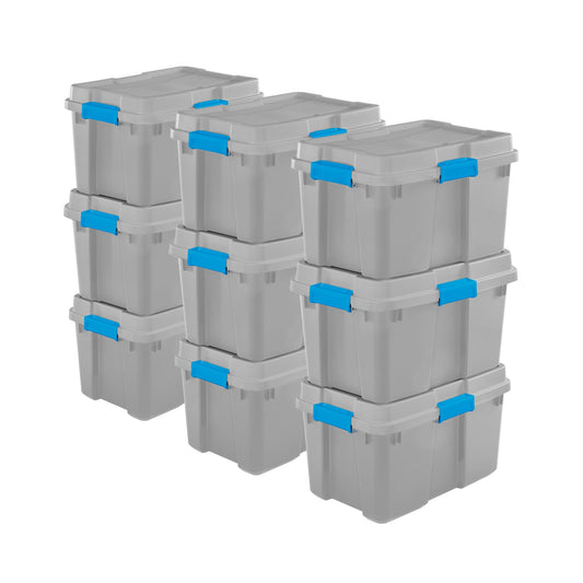 Sterilite 30 Gal Gasket Tote Heavy Duty Stackable Storage Bin with Lid, 9 Pack