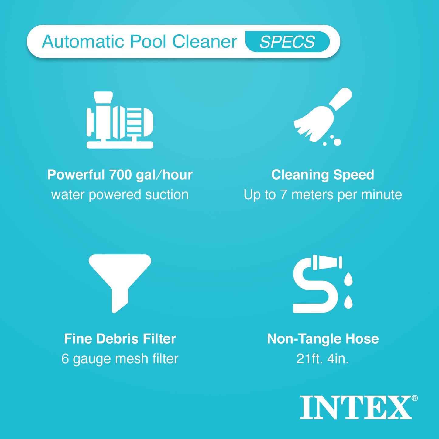 Intex 700 Gal Per Hour Above Ground Pool Cleaner Robot Vacuum w/ 21 Ft Hose