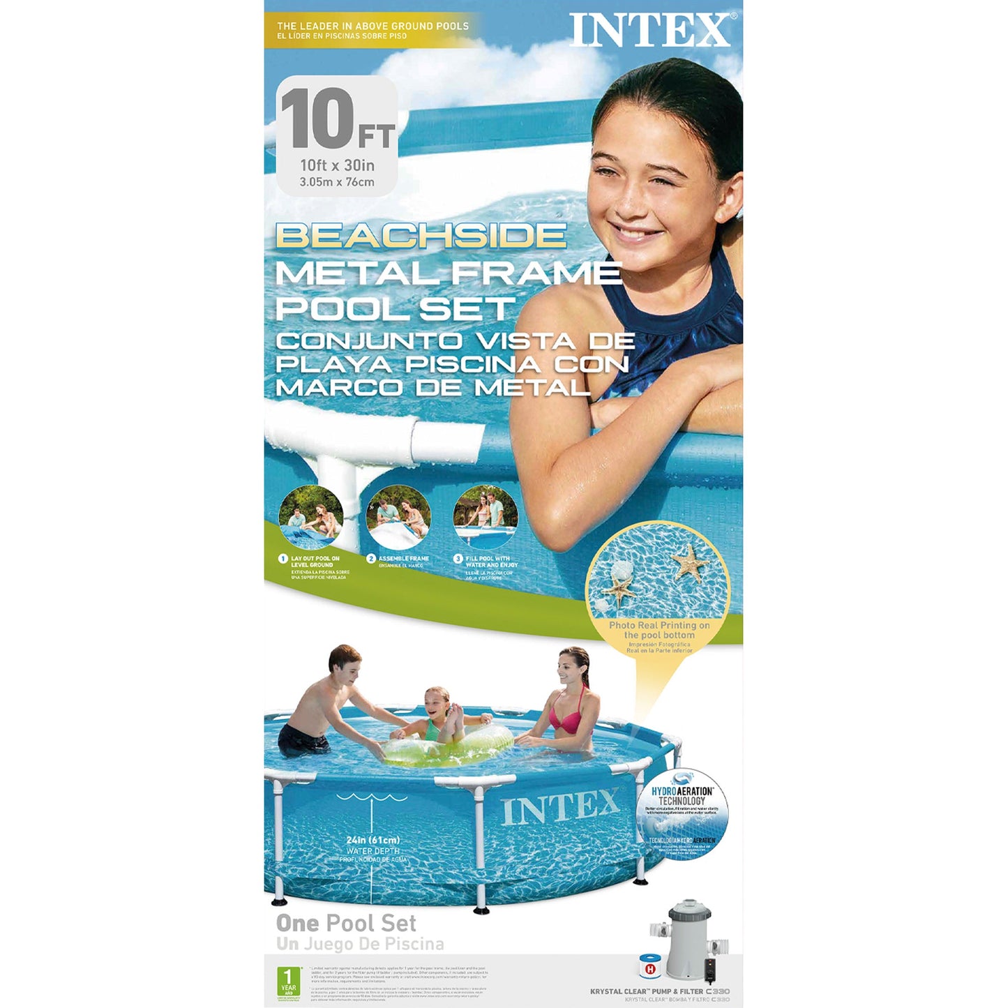 Intex 28207EH 10' x 30" Steel Metal Frame Beachside Swimming Pool w/ Filter Pump