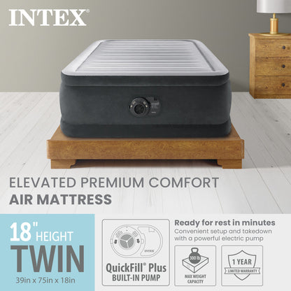 Intex 64411ED Dura Beam Comfort Plus Airbed Mattress w/ Built In Pump, Twin Size