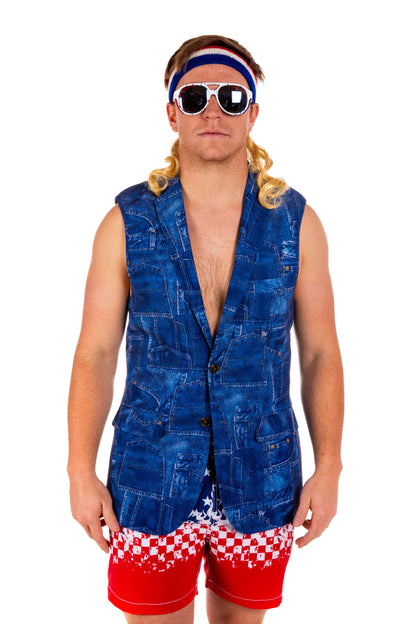 Denim's Day Off | Denim Pattern Sleeveless Blazer