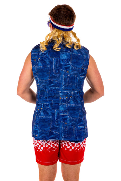 Denim's Day Off | Denim Pattern Sleeveless Blazer