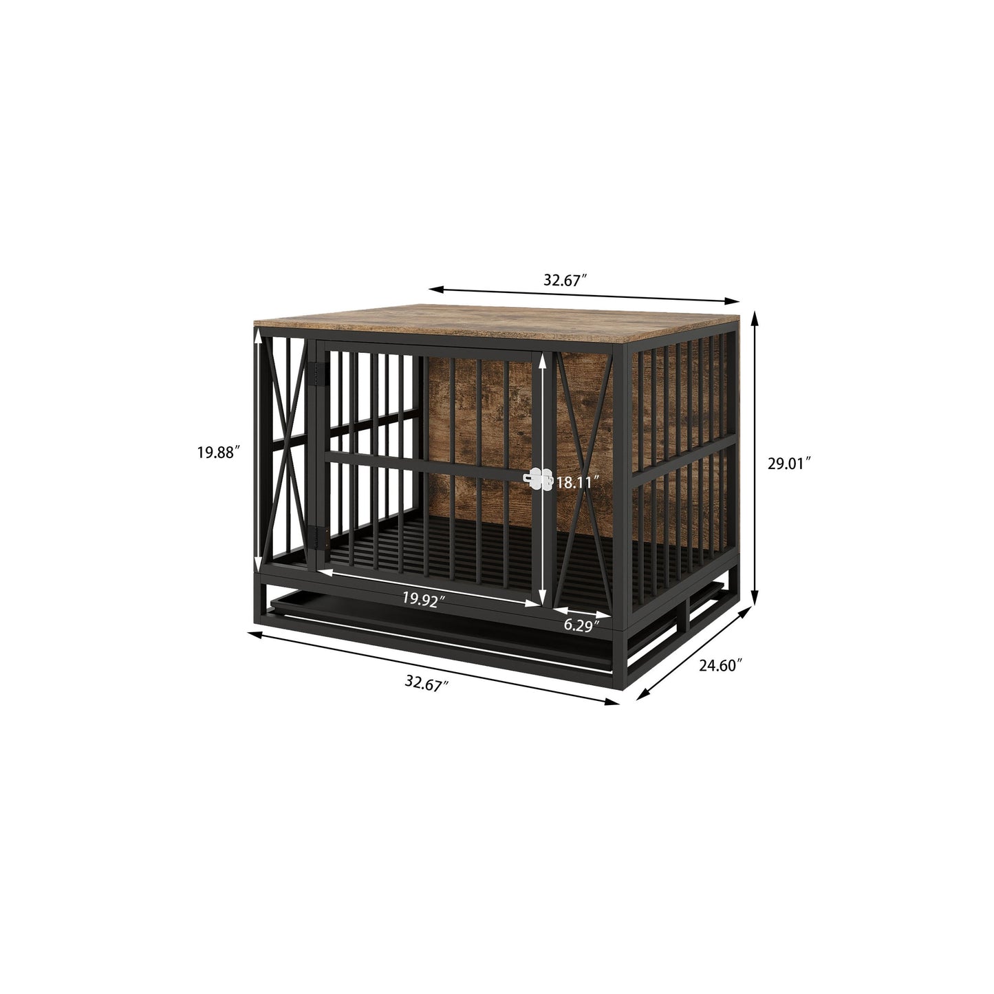 Dog Crate Furniture, 32.67 Inches Dog Kennel for Dogs up to 70 lb, with Removable Tray, Heavy-Duty Dog Cage End Table, Rustic Brown