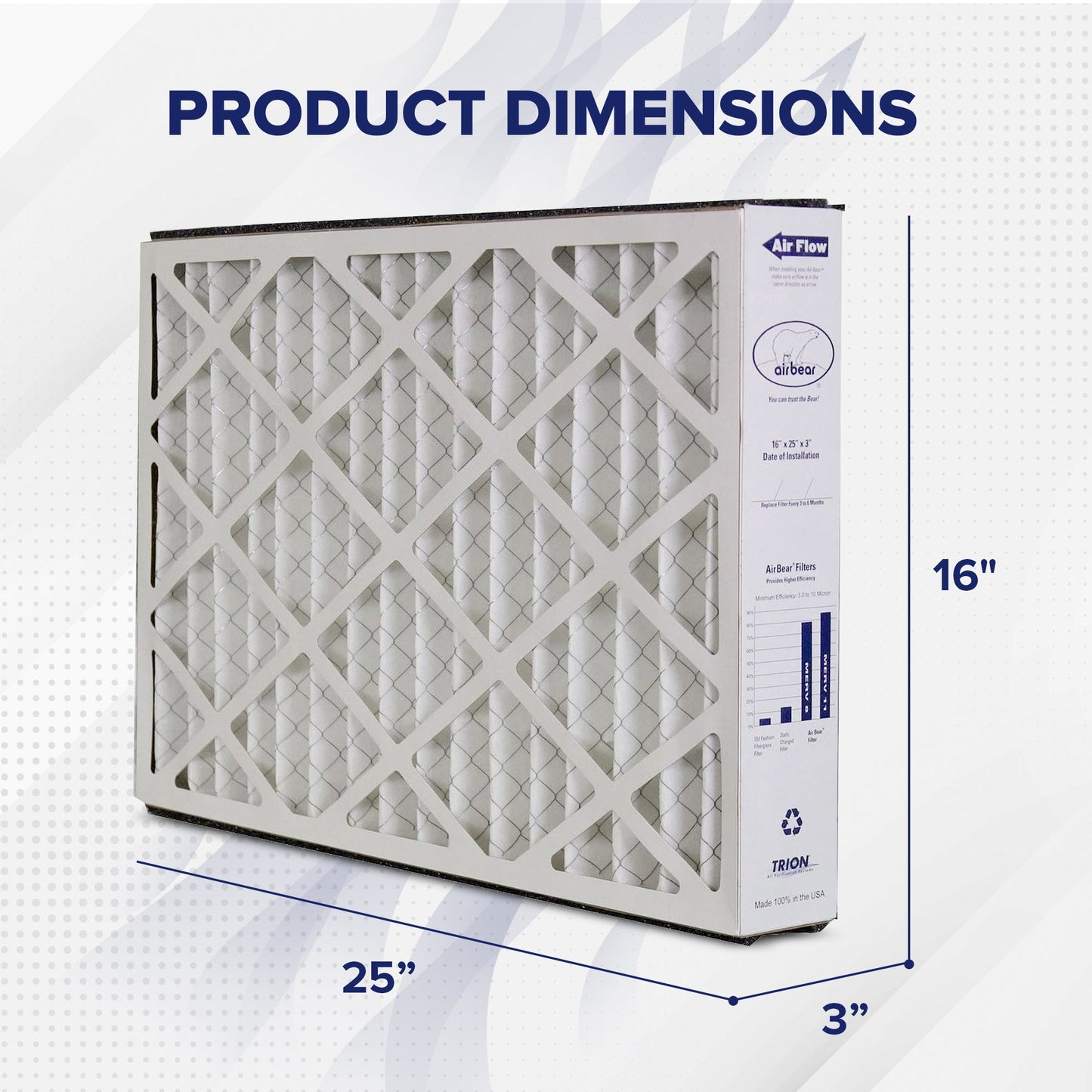 Trion 259112-101 Air Bear 16 x 25 x 3 Inch MERV 11 Air Purifier Filter (6 Pack)