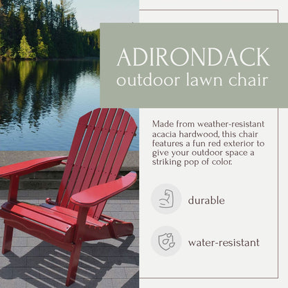 Northbeam Outdoor Portable Foldable Wooden Adirondack Deck Lounge Chair, Red