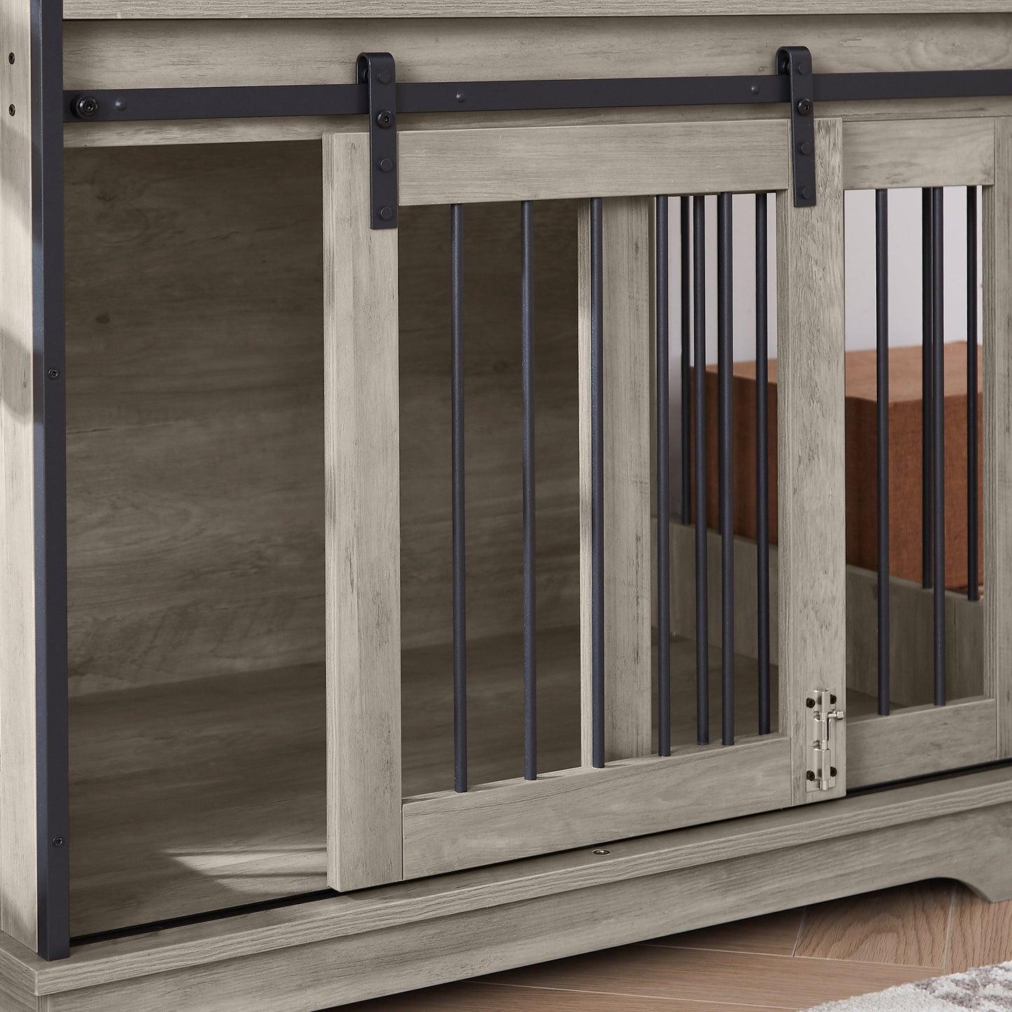 Sliding door dog crate with drawers. Grey,35.43" W x 23.62" D x 33.46" H