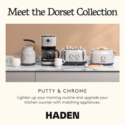 Haden Coffee Machine, 12 Cup Programmable Drip Coffee Maker, Putty & Chrome