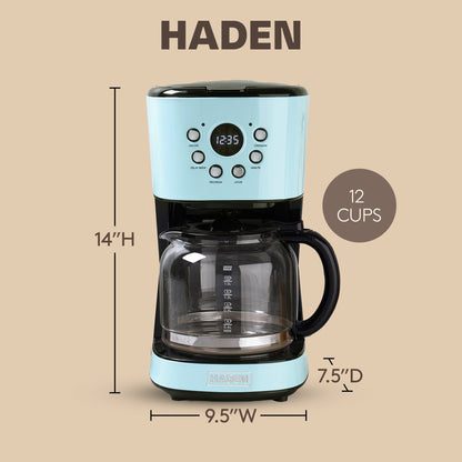 Haden Coffee Machine, 12 Cup Programmable Drip Coffee Maker, Turquoise & Chrome