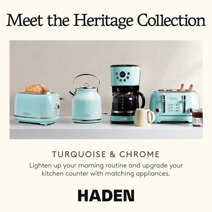 Haden Coffee Machine, 12 Cup Programmable Drip Coffee Maker, Turquoise & Chrome