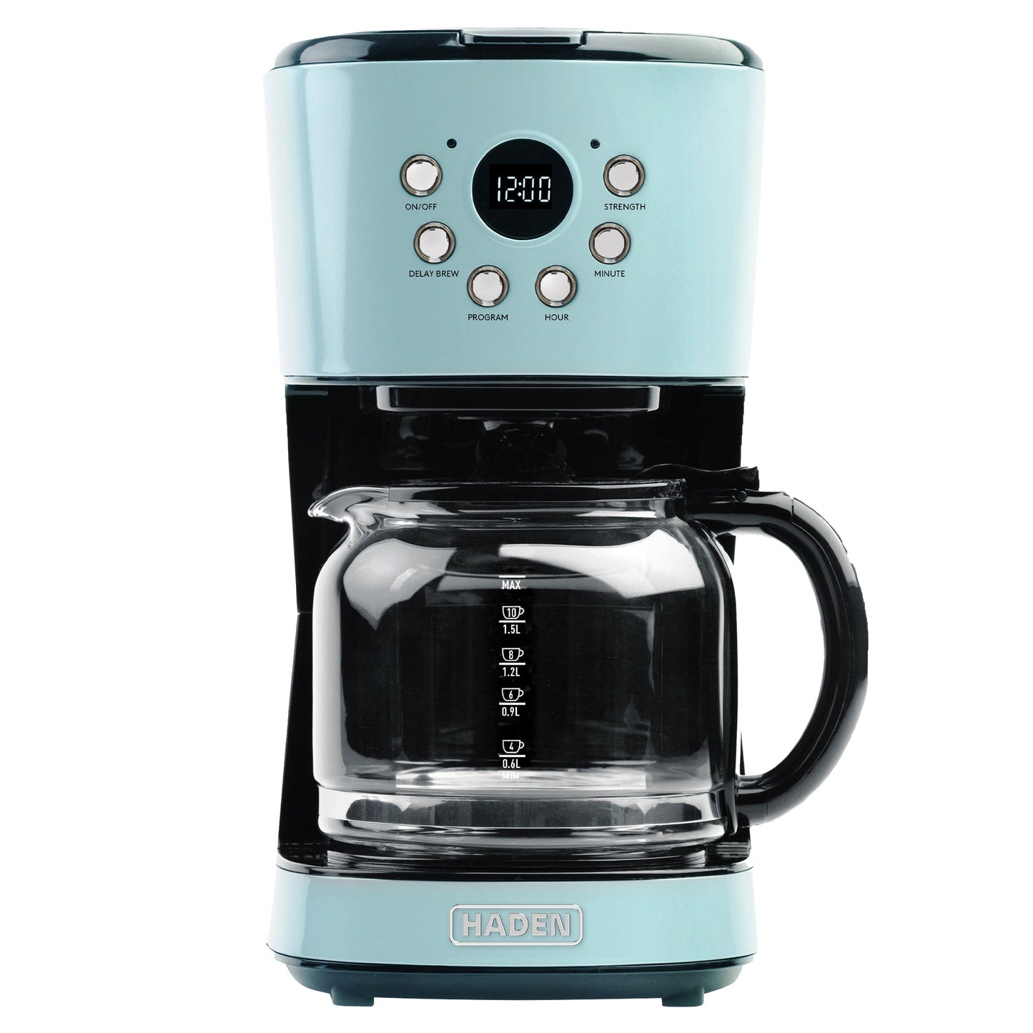 Haden Coffee Machine, 12 Cup Programmable Drip Coffee Maker, Turquoise & Chrome