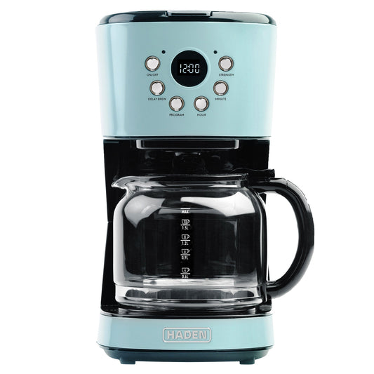 Haden Coffee Machine, 12 Cup Programmable Drip Coffee Maker, Turquoise & Chrome
