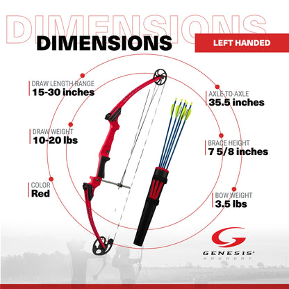 Genesis Original Archery Compound Bow and Arrow Set, Draw Hand-Left, Red