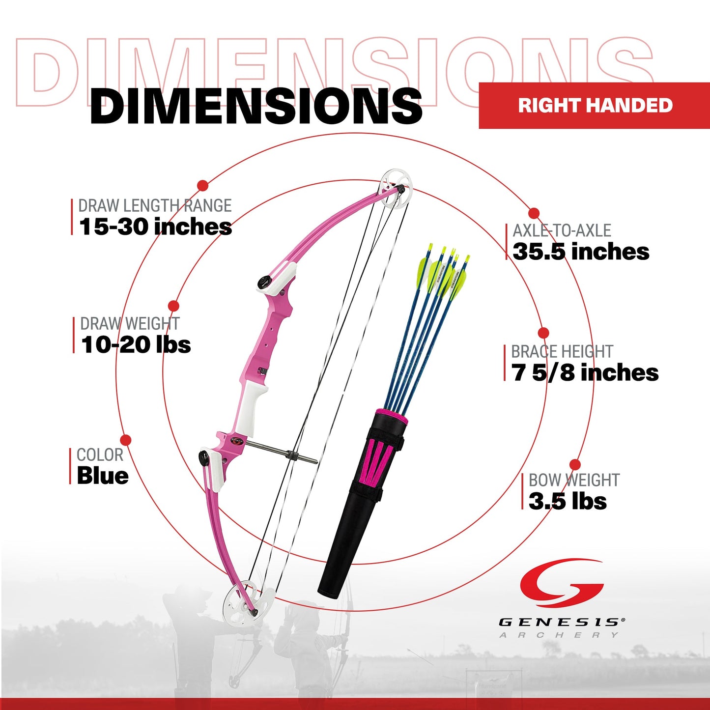 Genesis Original Archery Compound Bow and Arrow Set, Draw Hand-Right, Pink