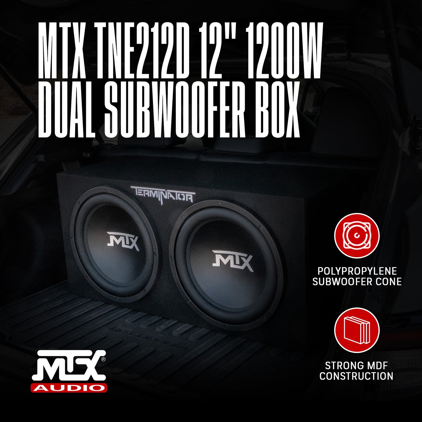 MTX TNE212D 12-Inch 1200-Watt Car Audio Dual Loaded Subwoofer Box Enclosure