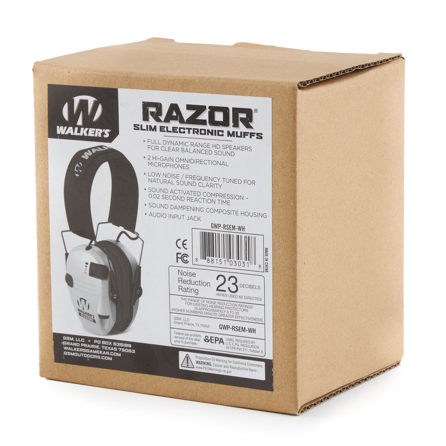 Walker's Razor Slim Shooter Folding Ear Protection Muffs with NRR of 23dB, White