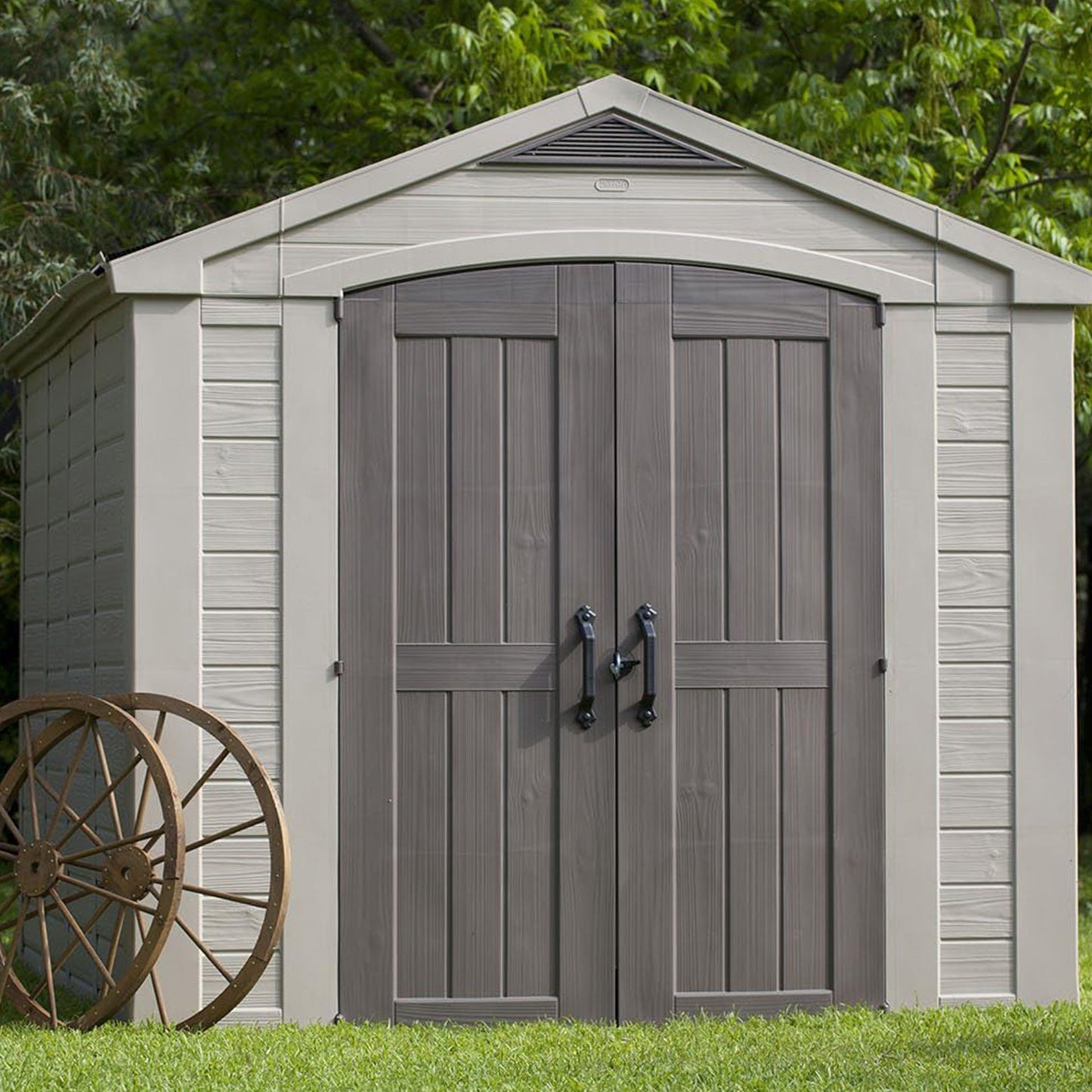 Keter 211203 Factor 8 x 11 All Weather Resistant Outdoor Storage Shed, Taupe