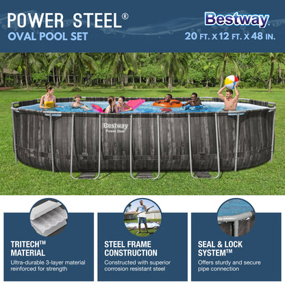 Bestway Power Steel 20' x 12' x 48" Oval Above Ground Outdoor Swimming Pool Set