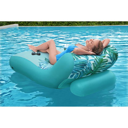 Bestway H2OGO! Luxury Fabric Covered 64" Inflatable Pool Lounger Float, Blue