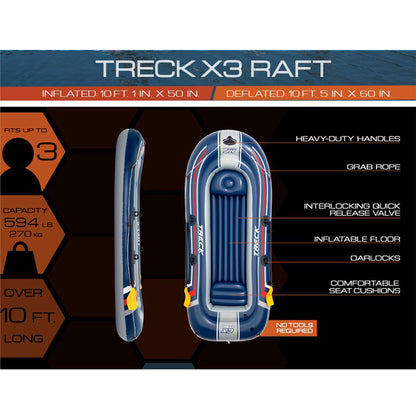 Bestway Hydro-Force Treck X3 Inflatable 3 Person Water Raft Outdoor Boat Set