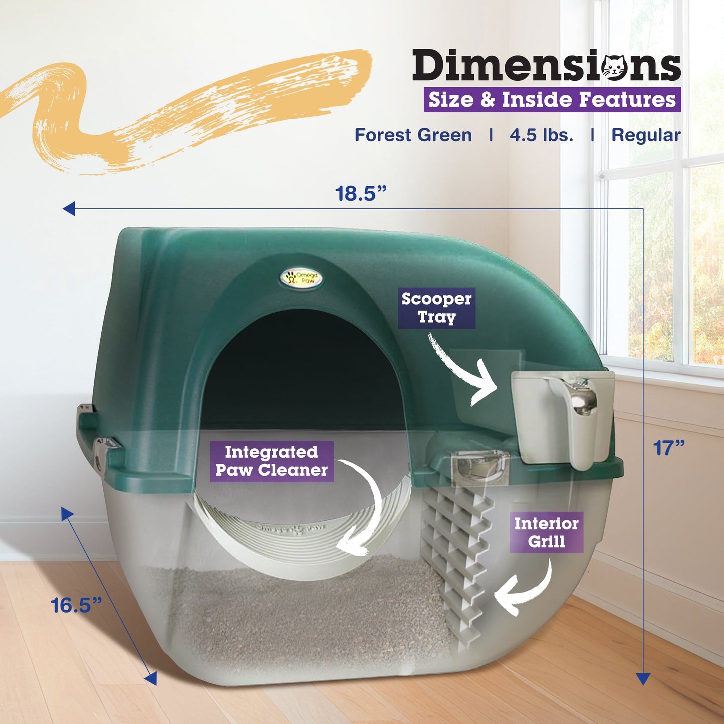 Omega Paw Premium Roll 'N Clean Self Cleaning Litter Box, Regular Size, Green