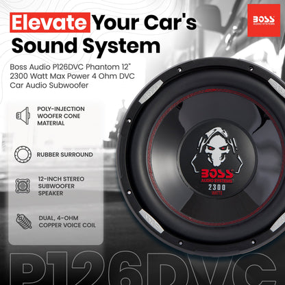 Boss Audio Phantom 12" 2300 W Max Power 4 Ohm DVD Car Audio Subwoofer, P126DVC
