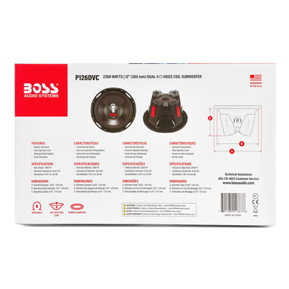 Boss Audio Phantom 12" 2300 W Max Power 4 Ohm DVD Car Audio Subwoofer, P126DVC