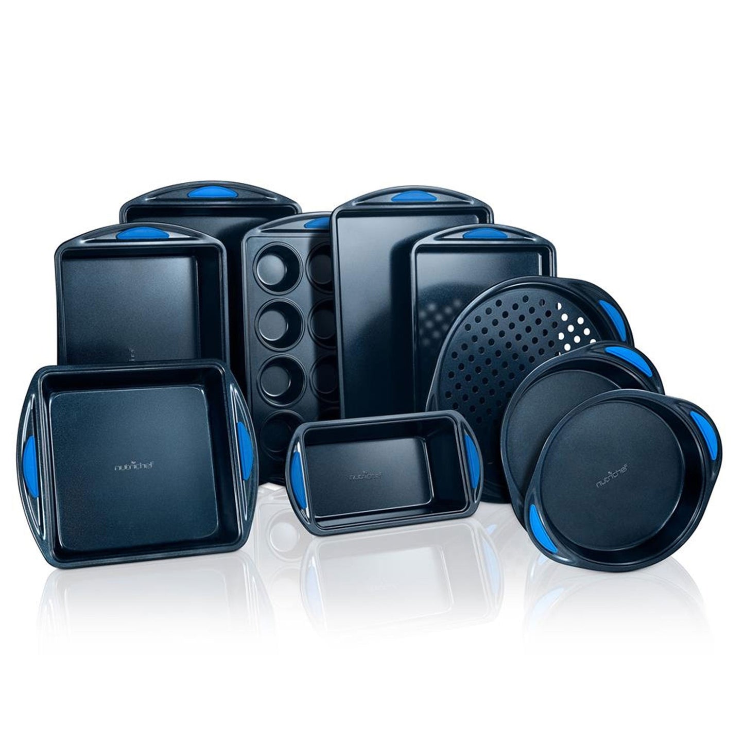 NutriChef Kitchen Non Stick Blue Diamond Carbon Steel 10 Pc Bakeware Set (2 Pack)