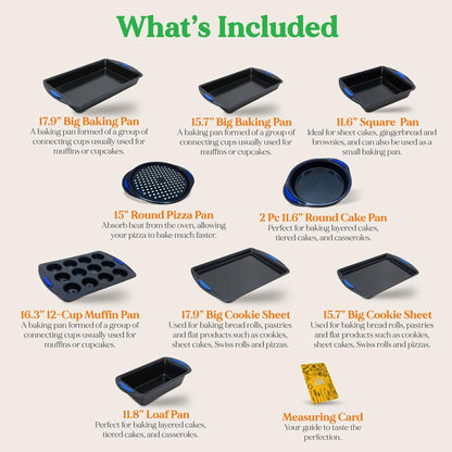 NutriChef Kitchen Non Stick Blue Diamond Carbon Steel 10 Pc Bakeware Set (2 Pack)