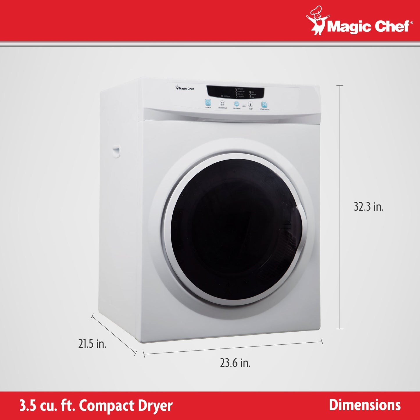 Magic Chef MCSDRY35W 3.5 Cubic Feet Compact Home Laundry Dryer Machine, White