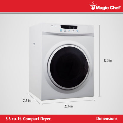 Magic Chef MCSDRY35W 3.5 Cubic Feet Compact Home Laundry Dryer Machine, White