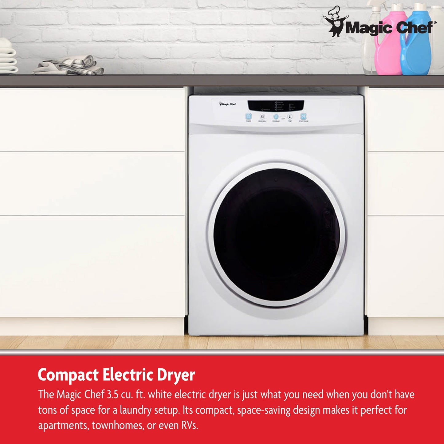 Magic Chef MCSDRY35W 3.5 Cubic Feet Compact Home Laundry Dryer Machine, White