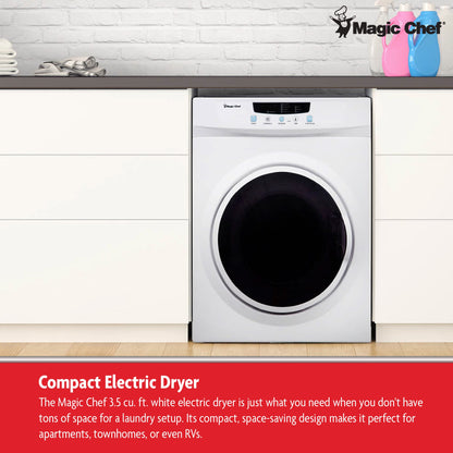 Magic Chef MCSDRY35W 3.5 Cubic Feet Compact Home Laundry Dryer Machine, White