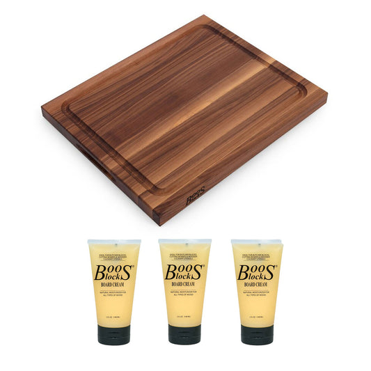 John Boos Walnut Wood Juice Groove Cutting Board w/Boos Block Care Cream, 3 Pack