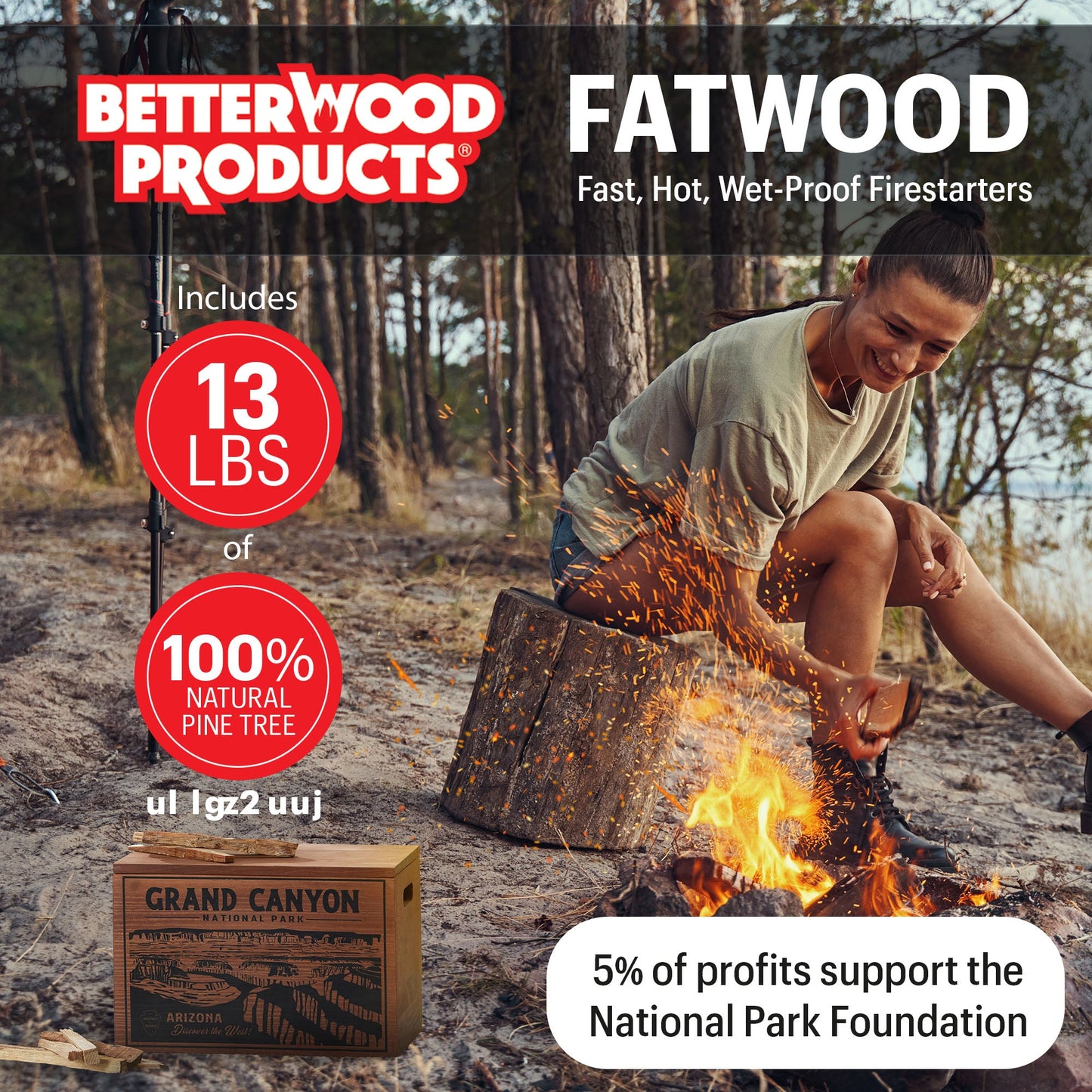 Better Wood Products Protect the Parks Fatwood Firestarter Sticks, Grand Canyon