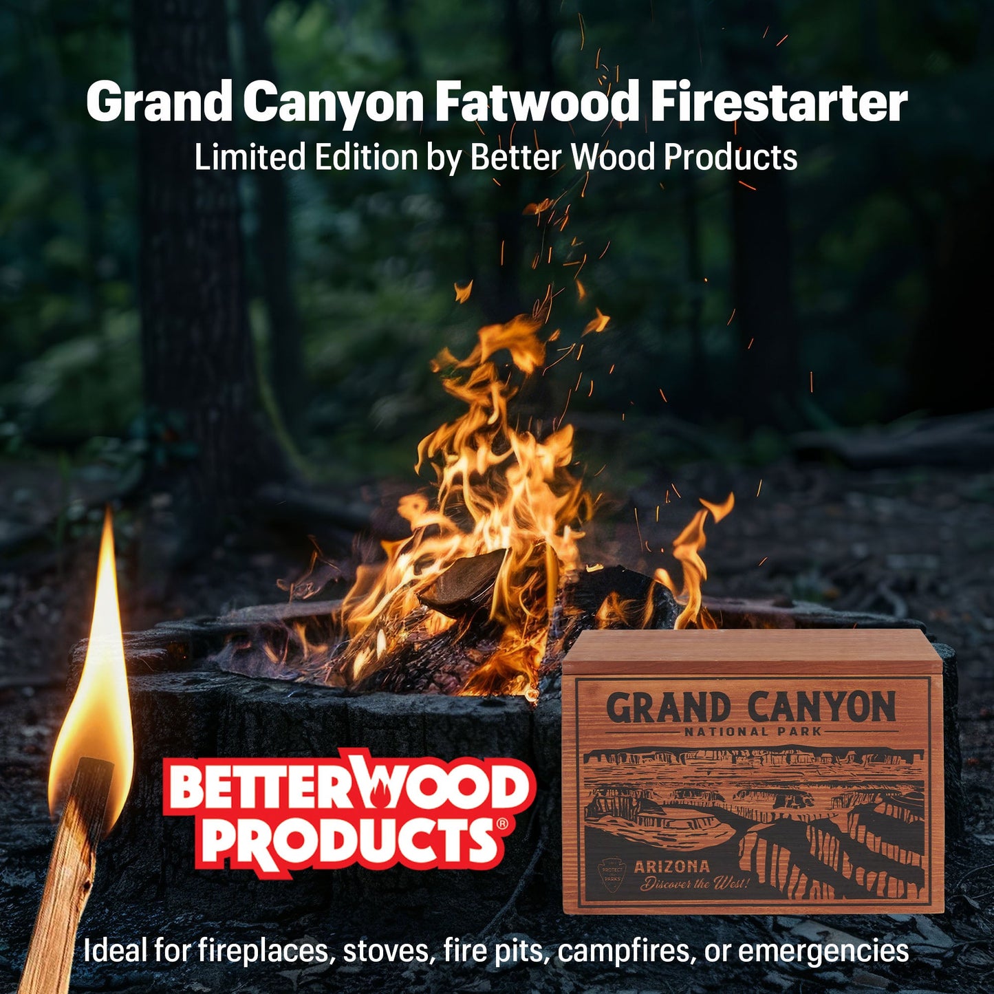 Better Wood Products Protect the Parks Fatwood Firestarter Sticks, Grand Canyon