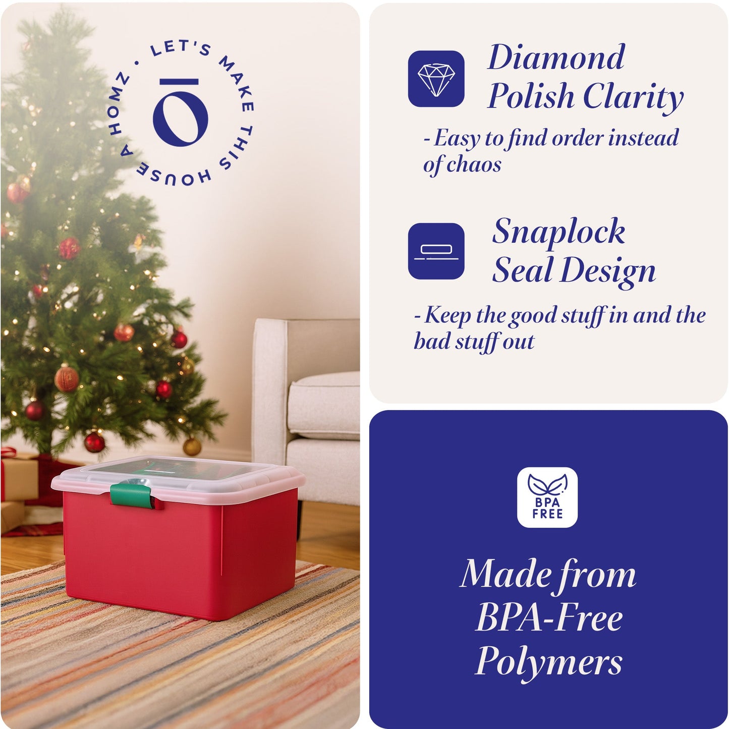 Homz Products Holiday Christmas Light Storage Box Bin w/ 4 Cord Wrap Organizers