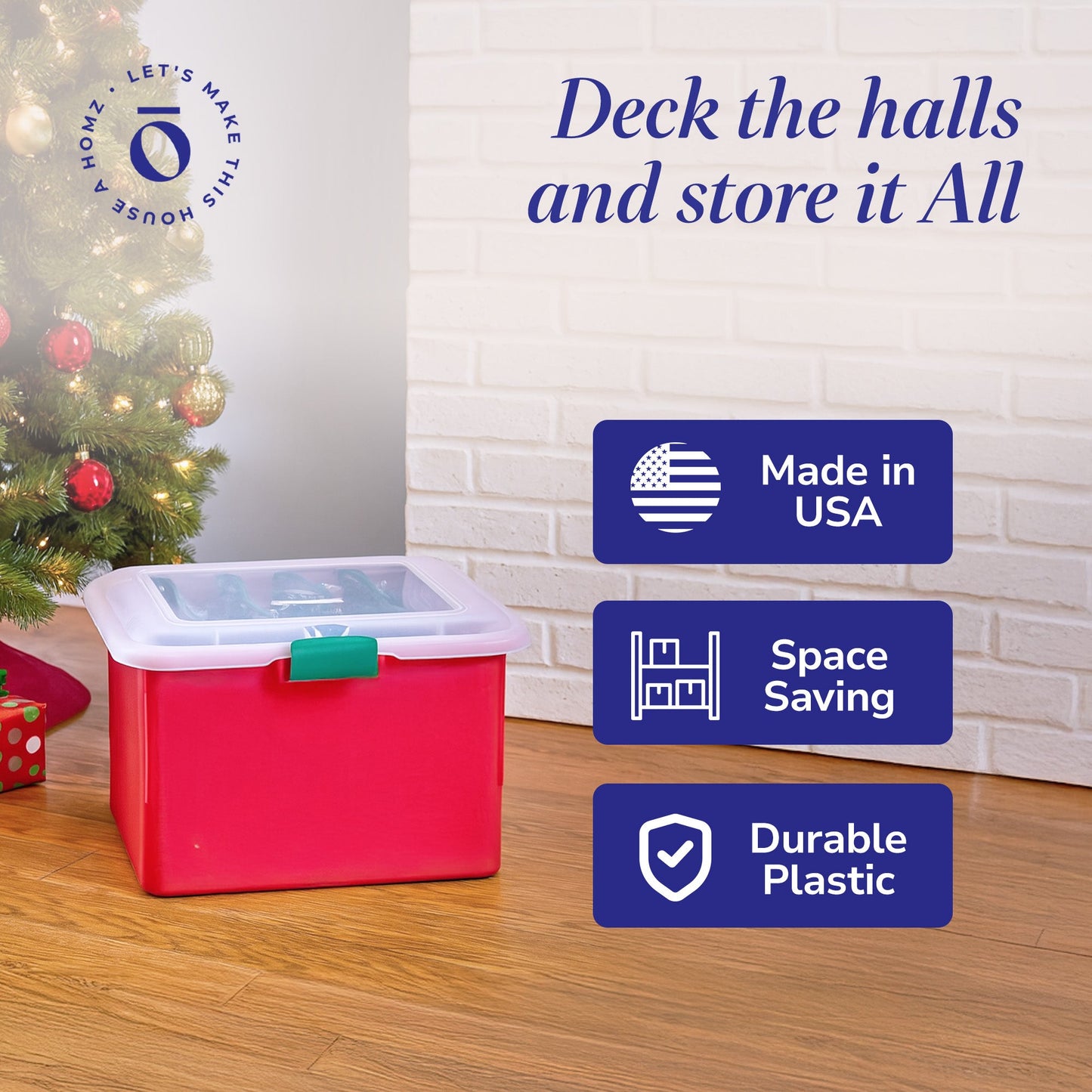 Homz Products Holiday Christmas Light Storage Box Bin w/ 4 Cord Wrap Organizers