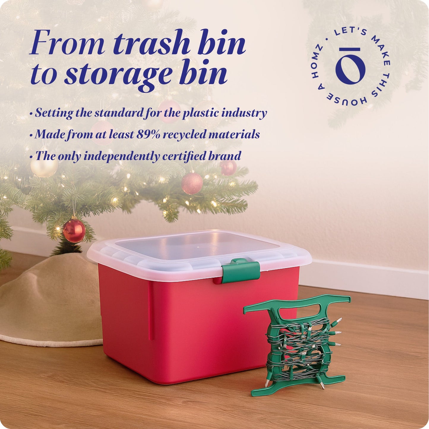Homz Products Holiday Christmas Light Storage Box Bin w/ 4 Cord Wrap Organizers