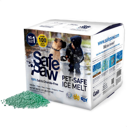 Safe Paw Pet Safe Ice Melt, 100% Salt and Chloride free with Traction Agent, Non-Toxic, Fast Acting, Lasts 3X Longer – 22 Lbs