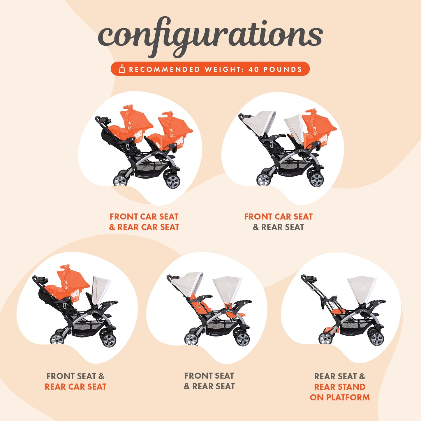 Baby Trend Sit N Stand Baby Double Stroller and 2 Infant Car Seat Combo, Khaki