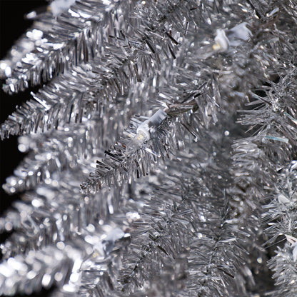 Home Heritage 5 Ft Slim Tinsel Artificial Prelit Christmas Tree & Stand, Silver
