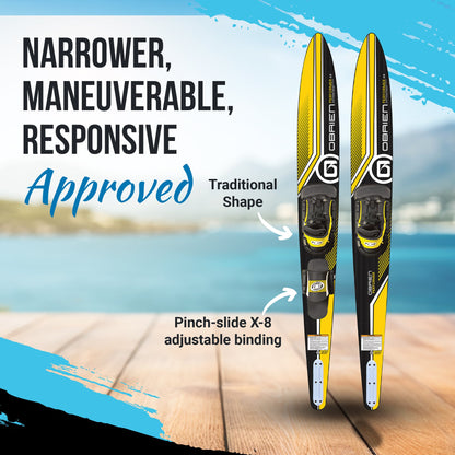 O'Brien Watersports Adult 68 inches Performer Combo Water skis, Yellow and Black