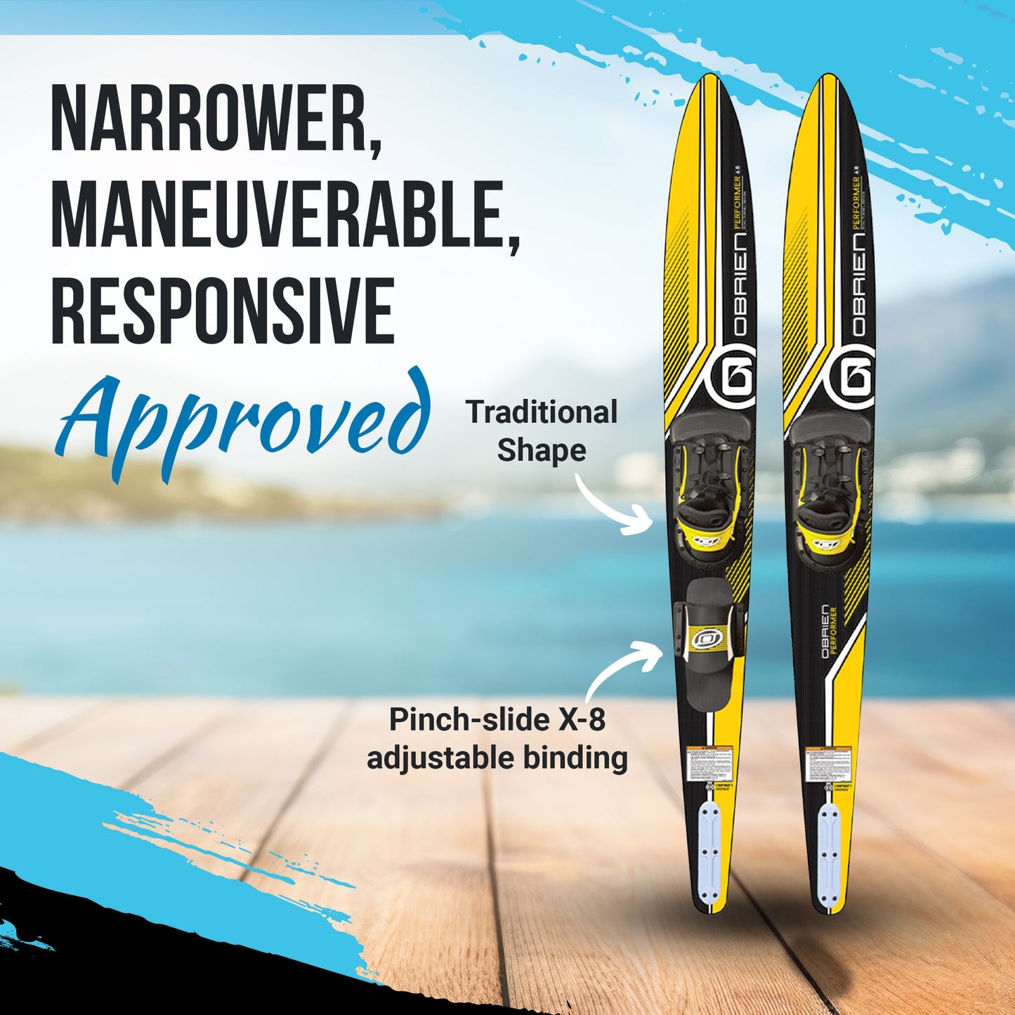 O'Brien Watersports Adult 68 inches Performer Combo Water skis, Yellow and Black