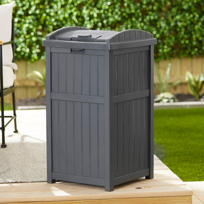 Suncast Trashcan Hideaway Outdoor 33 Gallon Garbage Trash Waste Bin, Cyberspace