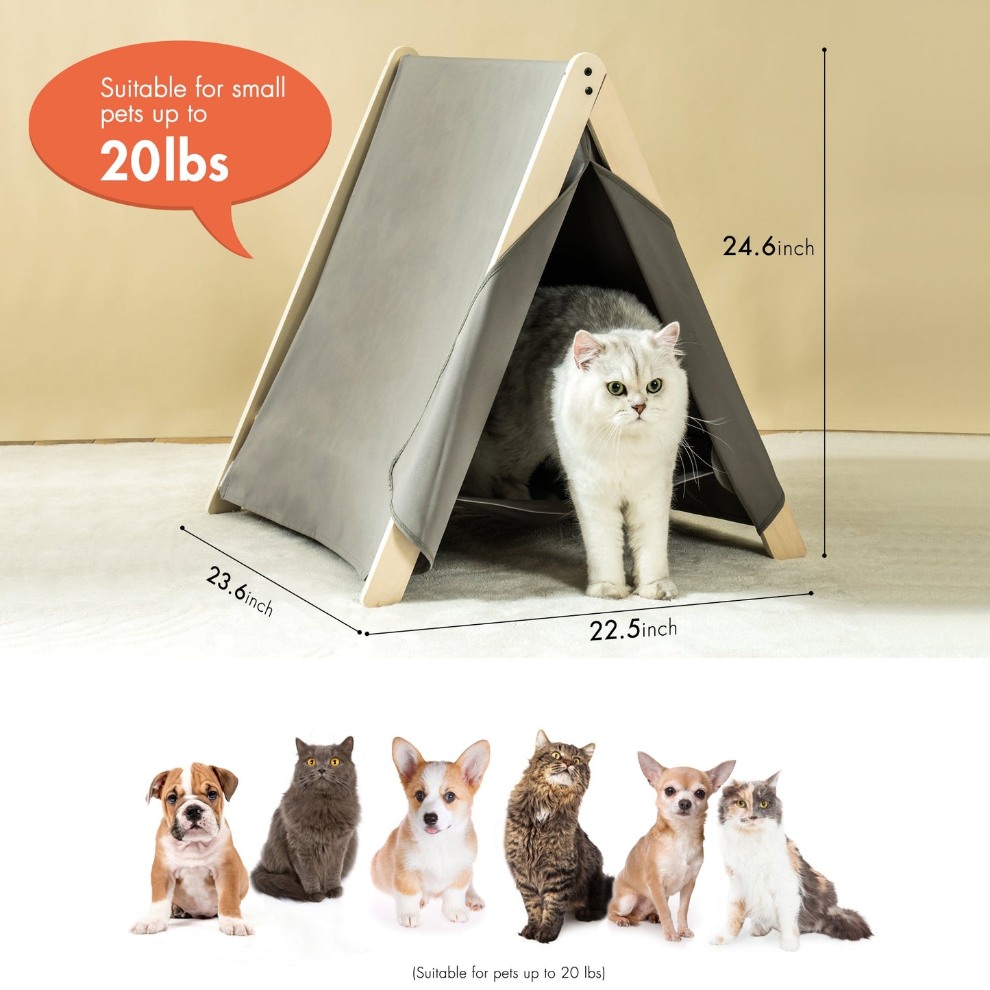 Pet Tent, Cat Tent for Indoor Cats, Wooden Cat House for small Pets,Gray green