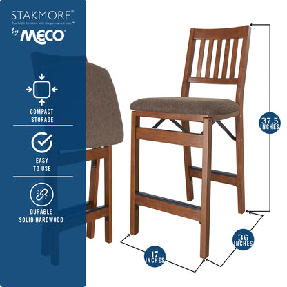 MECO Stakmore Fabric Upholstered Seat Folding Counter Stools, Espresso (2 Pack)